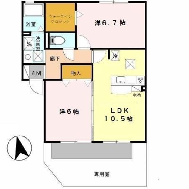 サンヴィレッジ田尻A棟(2LDK/1階)の間取り写真