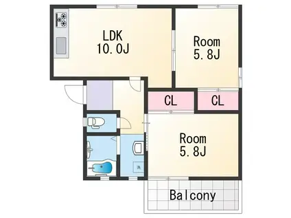 フレグランス延時(2LDK/2階)の間取り写真