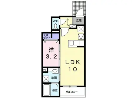 ドゥエム(1LDK/1階)の間取り写真