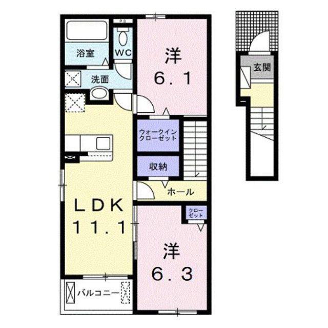 シャライム(2LDK/2階)の間取り写真
