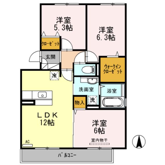 メゾンドヒル(3LDK/2階)の間取り写真