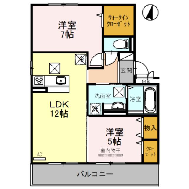 D-ROOM吹屋町 A棟(2LDK/1階)の間取り写真