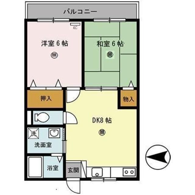 イーストハウス(2DK/1階)の間取り写真