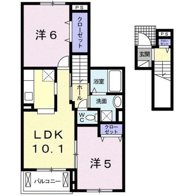 リヴェール土入 Ⅰ(2LDK/2階)の間取り写真