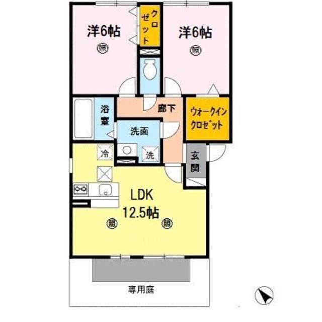 メゾン・モンテリベールⅡ(2LDK/1階)の間取り写真