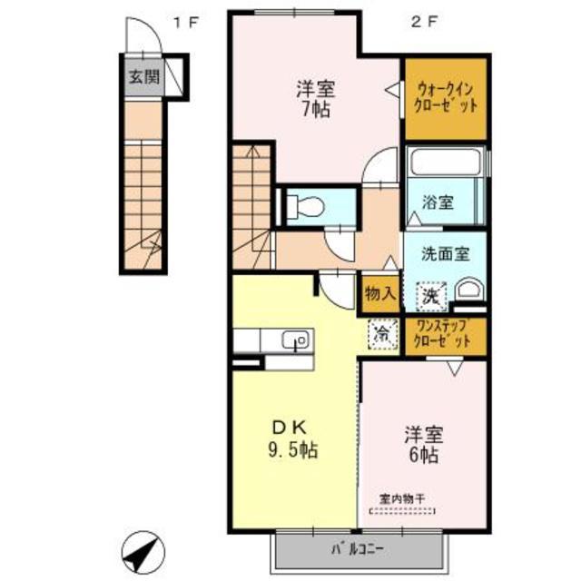 イソラフェリジェ(2DK/2階)の間取り写真