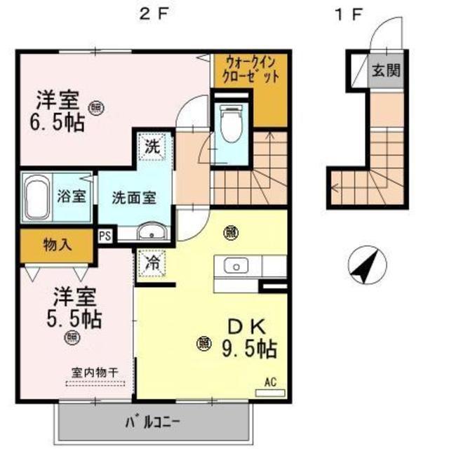 イソラ フェリジェⅡ(2DK/2階)の間取り写真