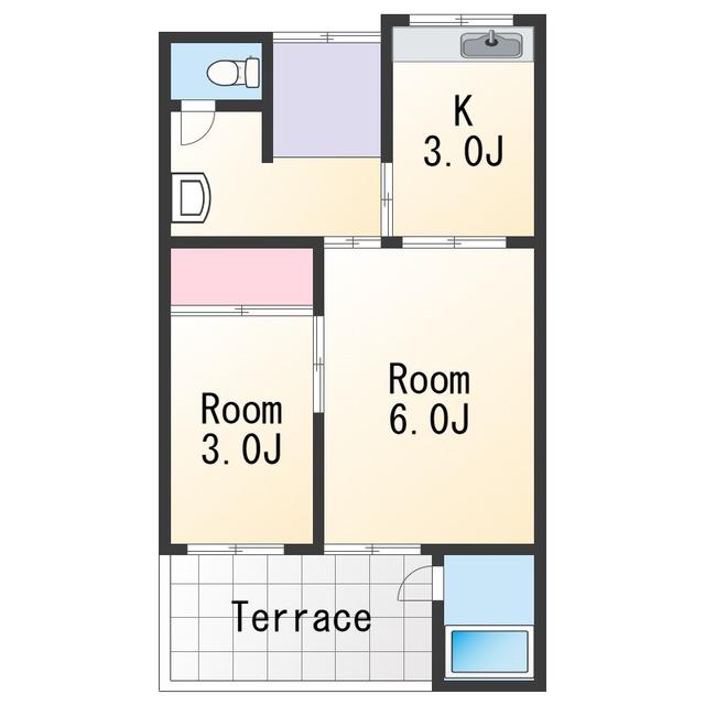 塩屋5丁目長屋(2K/1階)の間取り写真