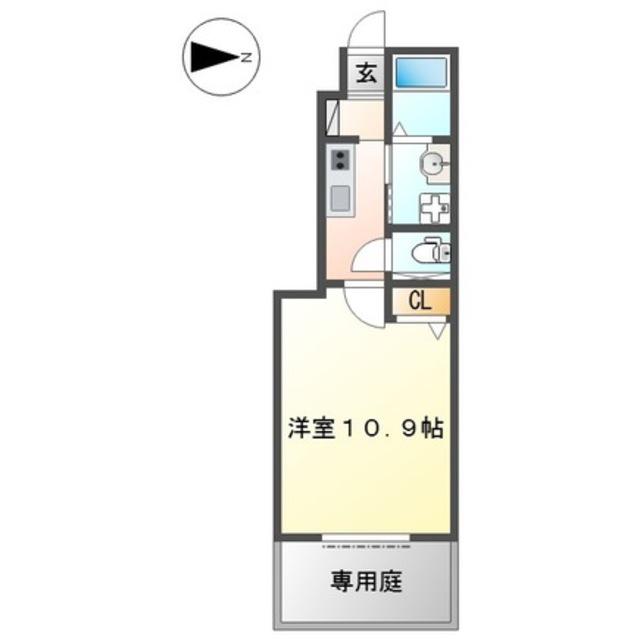 ソレアードⅢ(1K/1階)の間取り写真