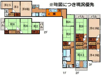 阪急電鉄嵐山線 嵐山駅(阪急) 徒歩3分 3階建 築34年(11DK)の間取り写真