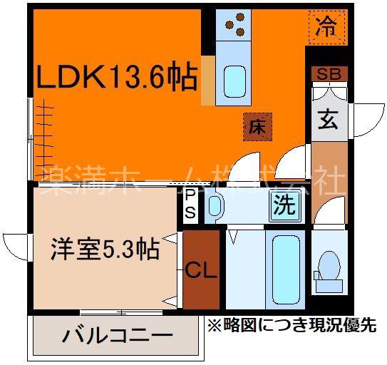 DROOM深草小久保町C(1LDK/1階)の間取り写真