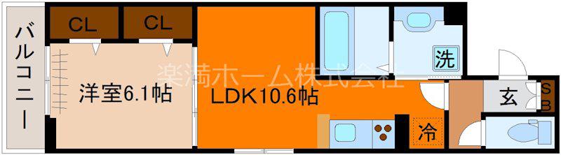 太秦レジデンスE棟(1LDK/2階)の間取り写真