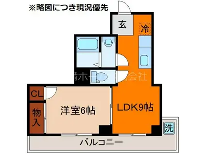 シャトル松尾(1LDK/3階)の間取り写真