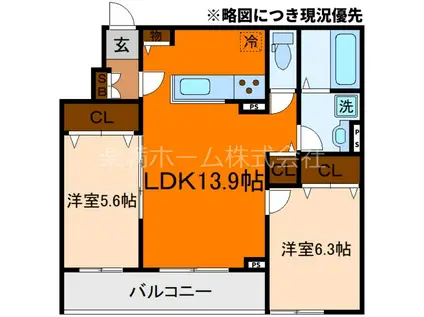 MOCXION桃山(2LDK/1階)の間取り写真