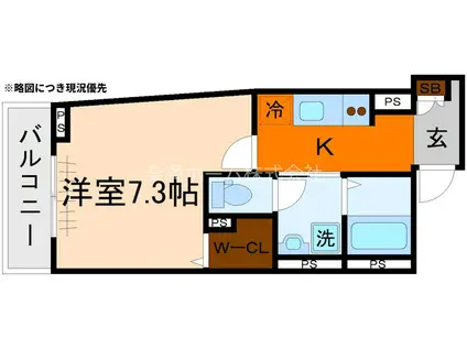 プロムナード神野V(1K/2階)の間取り写真