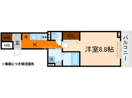 プロムナード神野V(1K/2階)の間取り写真