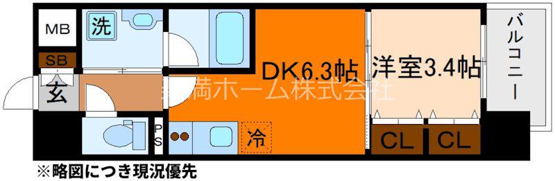 リシュドール梅小路(1DK/7階)の間取り写真