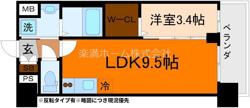ソルテラス京都JUJO華(1LDK/3階)の間取り写真