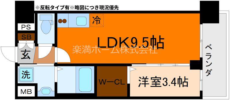 ソルテラス京都JUJO華(1LDK/3階)の間取り写真