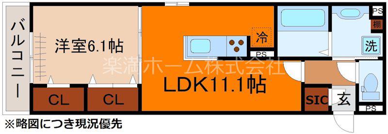 D-ROOM西大路九条(1LDK/1階)の間取り写真