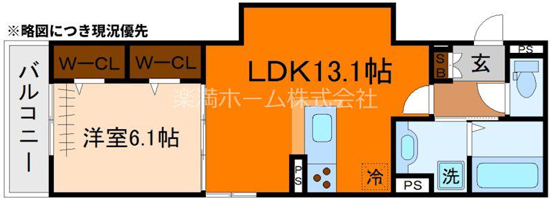 GRAMM下津林ウエスト(1LDK/3階)の間取り写真