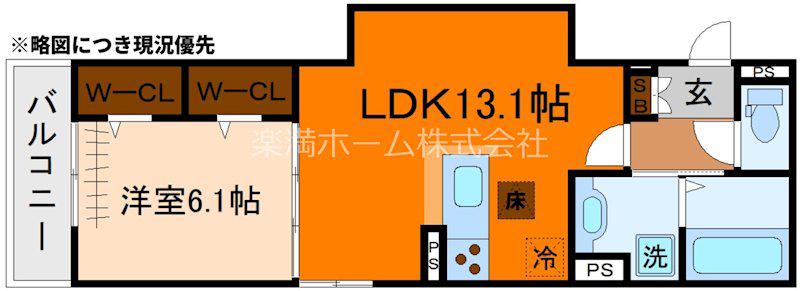 GRAMM下津林ウエスト(1LDK/1階)の間取り写真