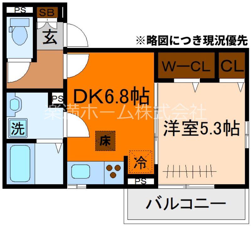 ブリランタ壬生II(1DK/1階)の間取り写真
