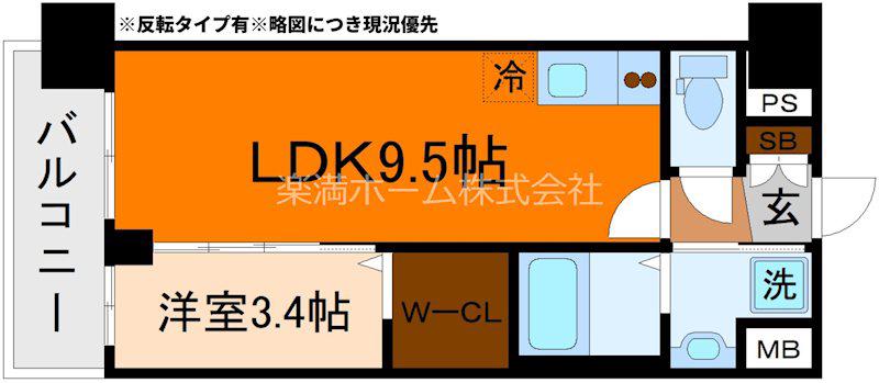 ソルテラス京都JUJO薫(1LDK/6階)の間取り写真