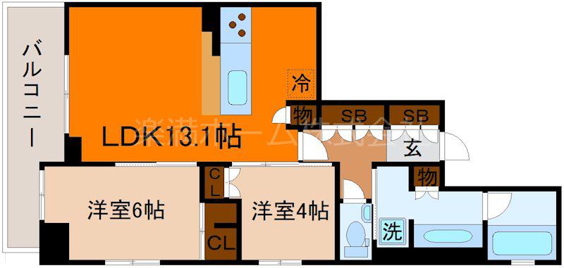 ジオエント御所北寺町通(2LDK/2階)の間取り写真