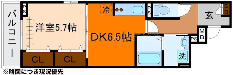 ヒカルサ京都梅津東(1DK/2階)の間取り写真