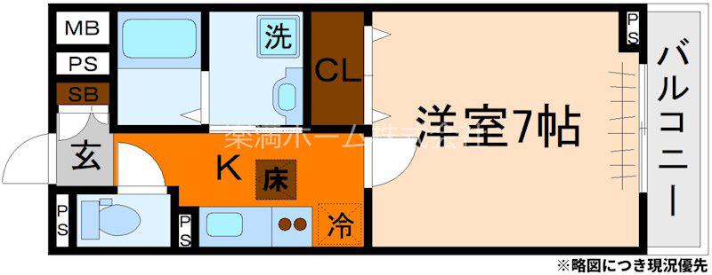 ヒカルサ京都御薗橋通(1K/1階)の間取り写真