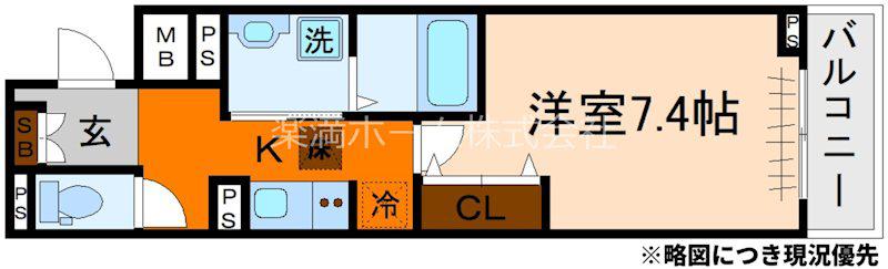 ヒカルサ京都御薗橋通(1K/1階)の間取り写真