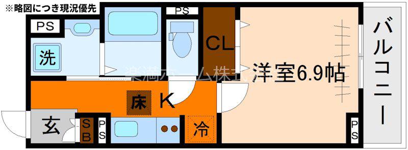 ヒカルサ京都大宮中林I(1K/1階)の間取り写真