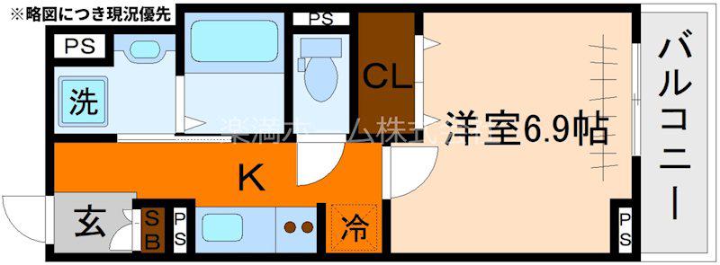 ヒカルサ京都大宮中林II(1K/2階)の間取り写真