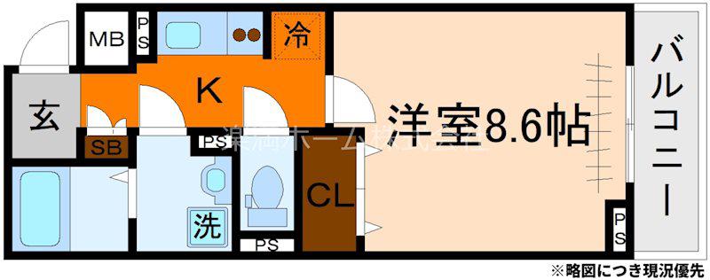 ヒカルサ京都大宮中林II(1K/2階)の間取り写真
