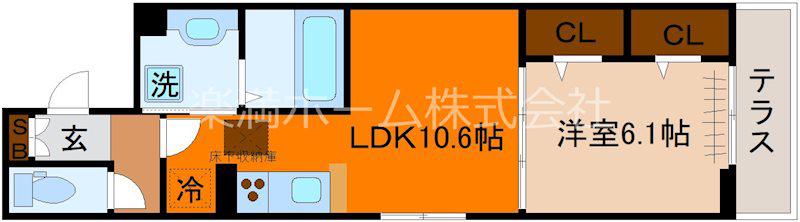 太秦レジデンスE棟(1LDK/1階)の間取り写真