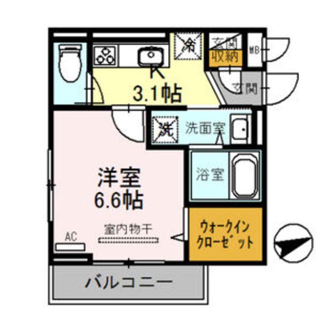 R-001(1K/2階)の間取り写真
