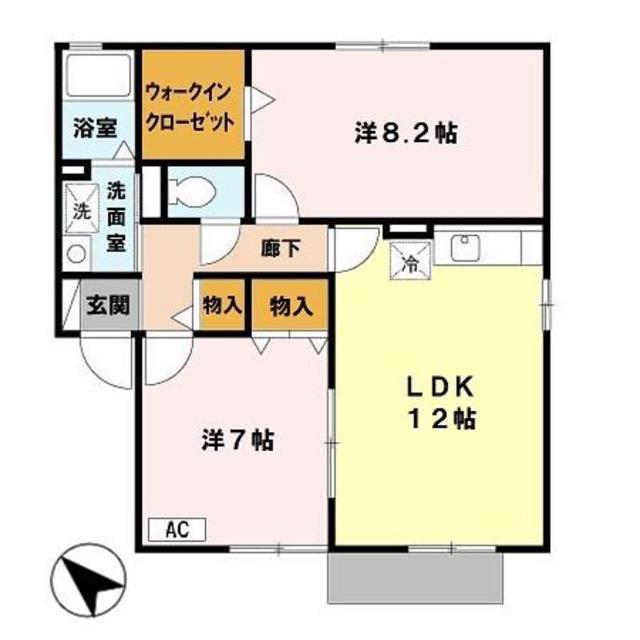 サニーサイドIZUMI B棟(2LDK/1階)の間取り写真