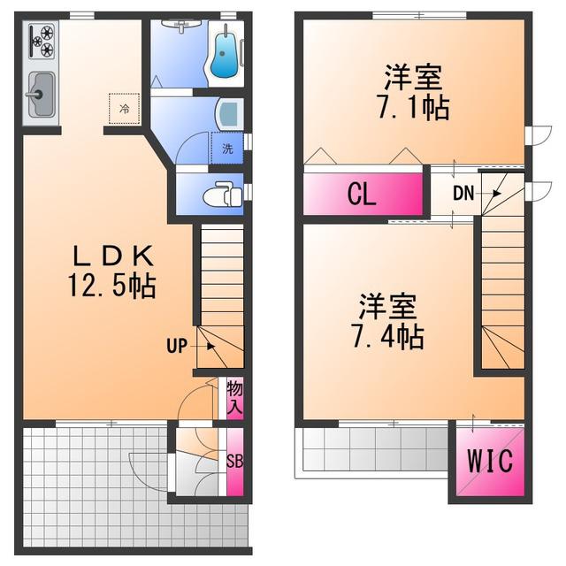 デルタ・ケーテイA(2LDK/1階)の間取り写真