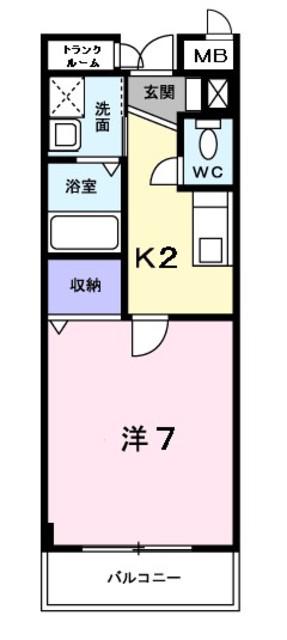 カリーノRプリマヴェーラ(1K/4階)の間取り写真