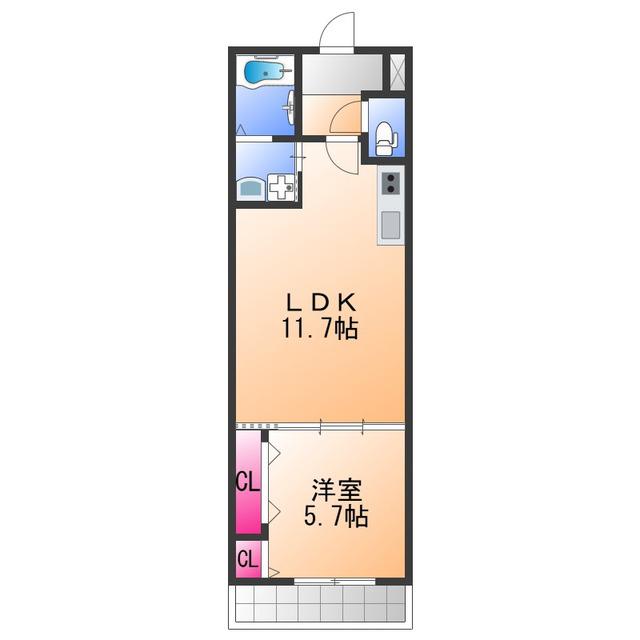 エルデ 高松東(1LDK/2階)の間取り写真