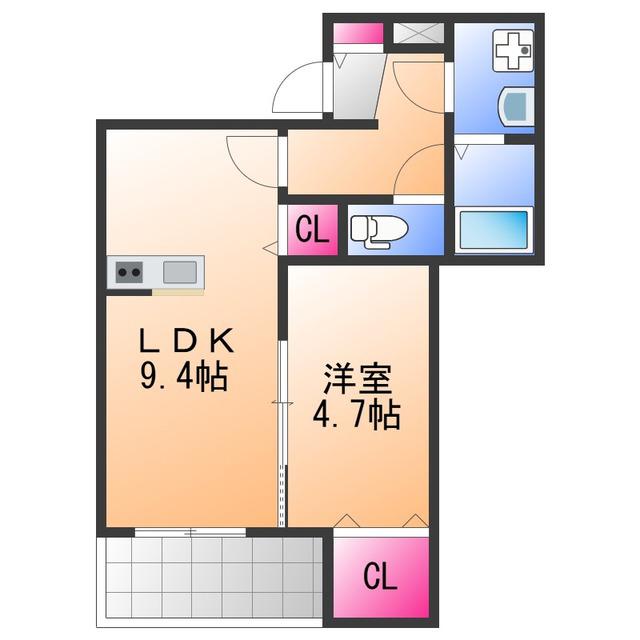ジーメゾン岸和田スフィール(1LDK/3階)の間取り写真