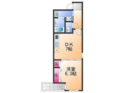 フジパレス春木駅北Ⅱ番館(1DK/1階)の間取り写真