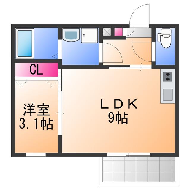 ジーメゾン上野町(1LDK/3階)の間取り写真