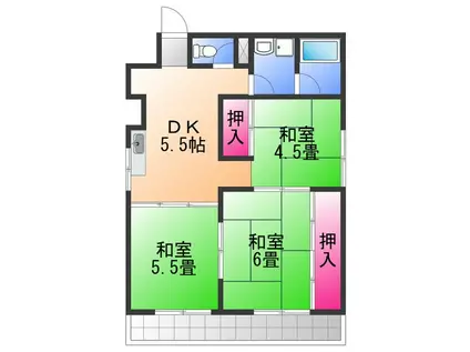 古城川ハイツ(3DK/4階)の間取り写真