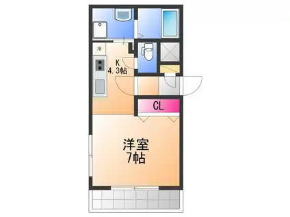 PRIMO鳳(1K/3階)の間取り写真