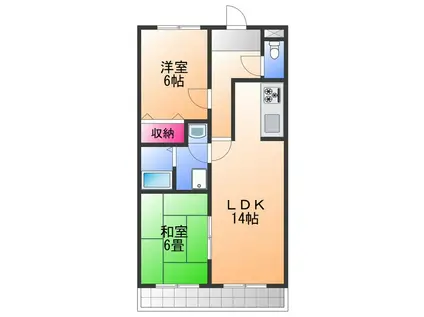 ハイデ上町(2LDK/5階)の間取り写真