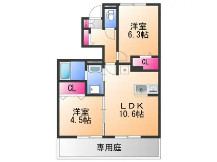PLEASURE(2LDK/1階)の間取り写真