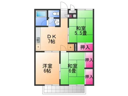 モアクレスト綾園(3DK/2階)の間取り写真