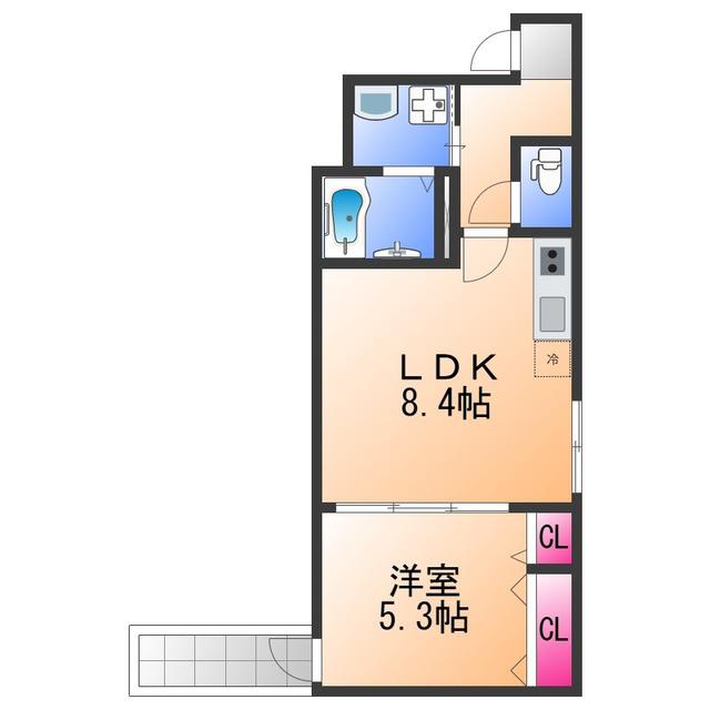 フジパレス岸和田下松(1LDK/1階)の間取り写真